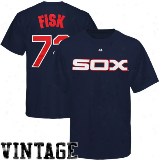 Majestic Carlton Fisk Chicago White Sox # 72 Cooperstown Player T-shirt - Navy Blue