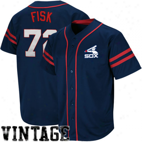 Majestic Carlton Fisk Chicago White Sox Throwback Heater Jersey - Navy Livid