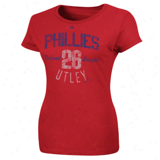 Majestic Chase Utley Philadeiphoa Phillies #26 Ladies Trophy Man T-shirt - Rec