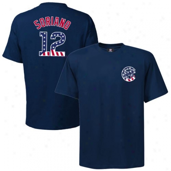 Majestic Chicago Cubs #1 2Alfonso Soriano Ships of war Blue Stars & Stripes Logo T-shirt