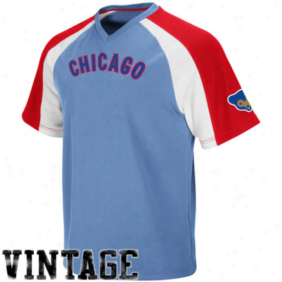 Majesttic Chicago Cubs Cooperstown Pullover Jersey - Light Blue-red