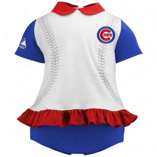 Majestic Chicago Cubs Infant Girls White-royal Azure Top & Bloomers Flow