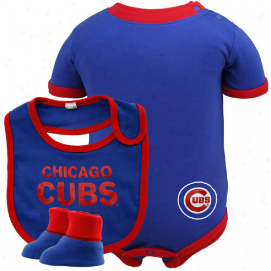 Majestic Chicago Cubs Infant Royal Blue 3-piece Creeper, Bib & Bootie Set