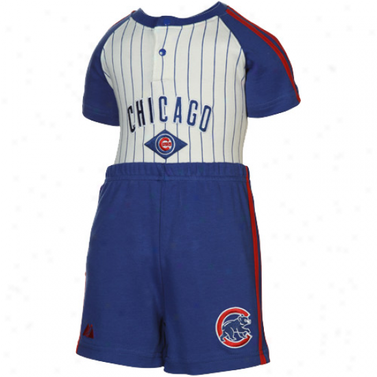 Majestic Chicago Cubs Infant Pure Pinstripe-royal Blue Creeper & Shorts Set