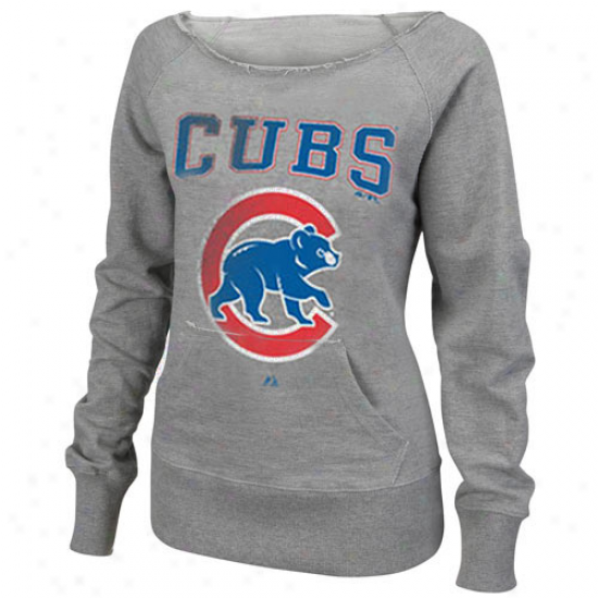 Majestic Chicago Cubs Ladies Ash Athletic Diva French Terry Sweatshirt