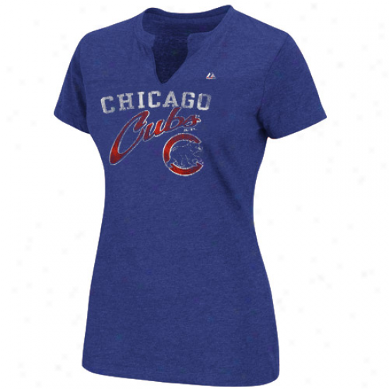 Majestic Chicago Cubs Ladies Game Lead Fasnlon Split Neck T-shirt - Royal Blue