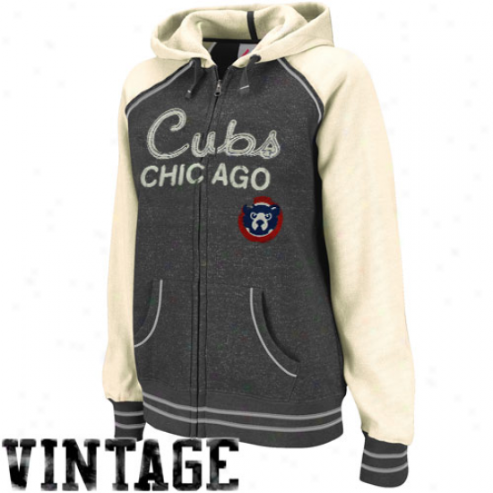 Majestic Chicago Cubs Ladies Gray-cream CooperstownW icked Slider Full Zip Vintage Hoody