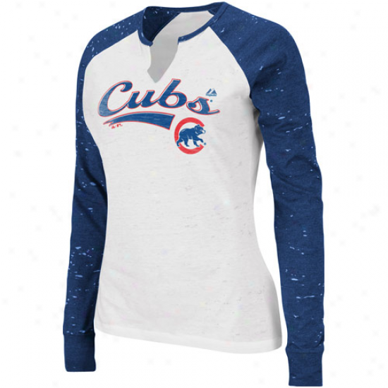 Majestic Chicago Cubs Ladies League Special Long Sleeve Premium T-shirt - White-royal Blue