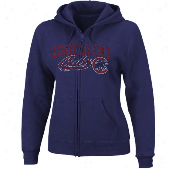 Majestic Chicago Cubs Ladies Royal Blue Fine part Full Zip Hoody