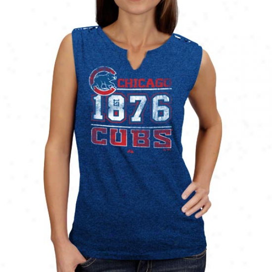 Majestic Chicago Cubs Ladies Royal Blue Diamond Diva Heathered Split-neck Tabk Top