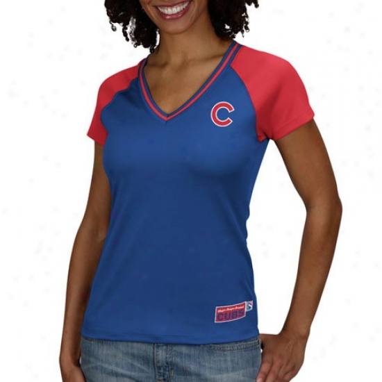 Majestic Chicago Cubs Ladies Royal Blue In The Dust Premium V-neck Fashion Top