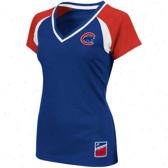 Majestic Chicago Cubs Ladies Royal Blue-red The Emerald Annual rate  V-neck Fashion Top