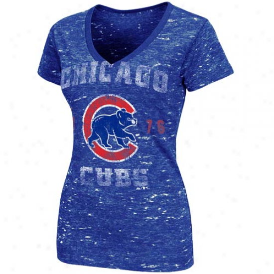 Majestic Chicago Cubs Ladies Royal Blue Sapphire Premium V-neck Heathered T-shirt