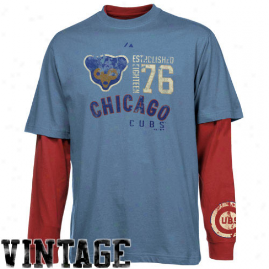 Majestic Chicago Cubs Light Bllue-red Magic Moment Cooperstown Double-layer Long Sleeve T-shirt