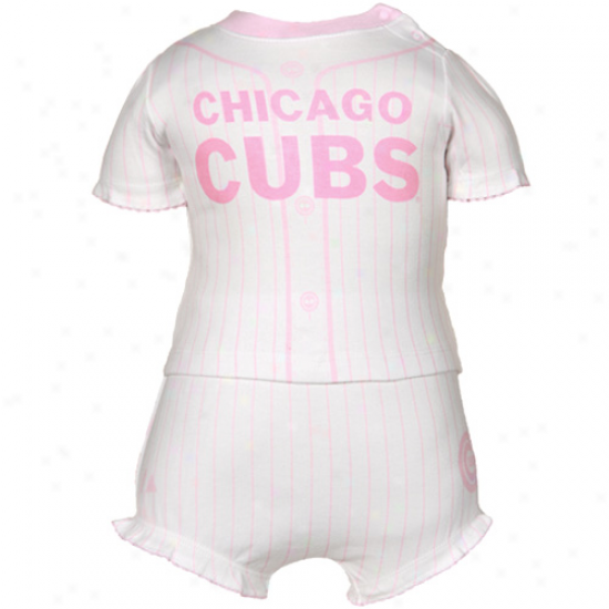 Majestic Chicago Cubs Newborn White-pink Pinstripe Two-piece Set