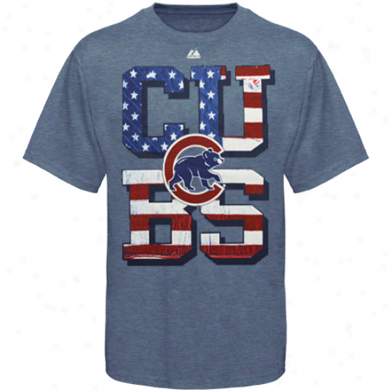 Majestic Chicago Cubs Star Spangled Heqthered T-shirt - Light Blue