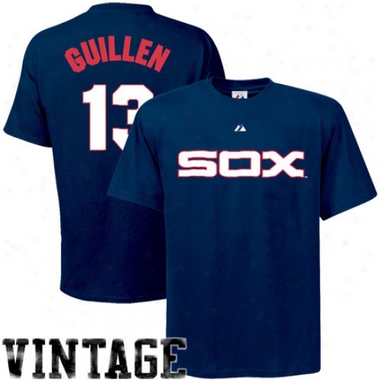 Majestic Chicago Pale Sox #13 Ozzie Guiilen Navy Blue Cooperstown Player T-shirt
