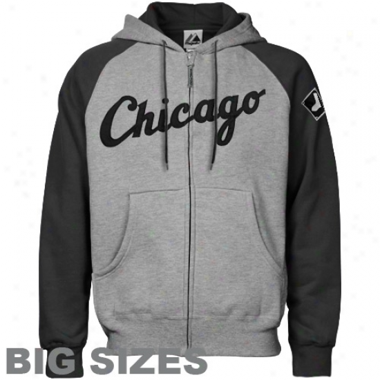 Majestic Chicago White Sox Ash-black Appliqu Big Sizes Full Zip Hoody Sweatshirt