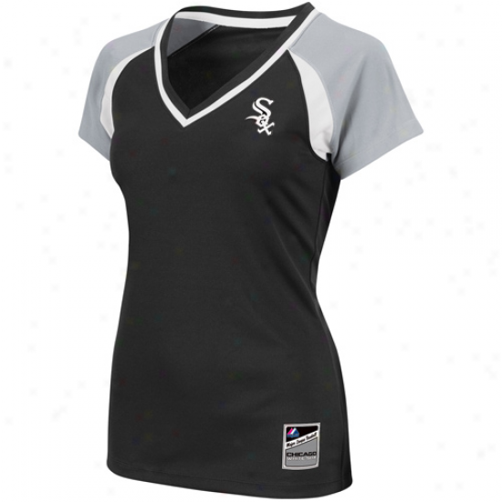 Majestic Chicago White Sox Ladies Black-bray Tge Emerald Premium V-neck FashionT op