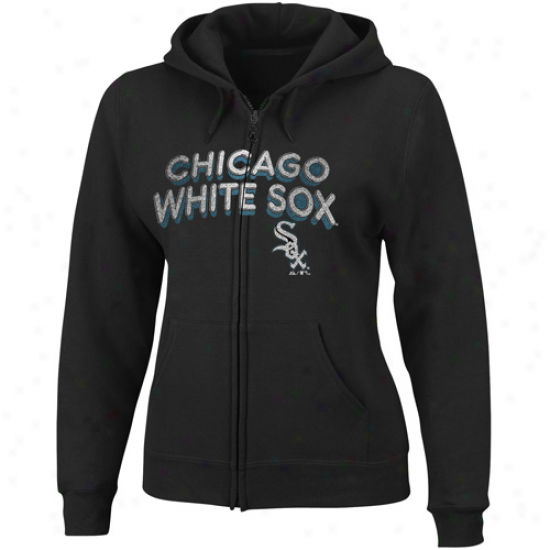 Majestic Chicago Happy Sox Ladies Black Inatant Replay Full Zip Hoody Sweatshirt