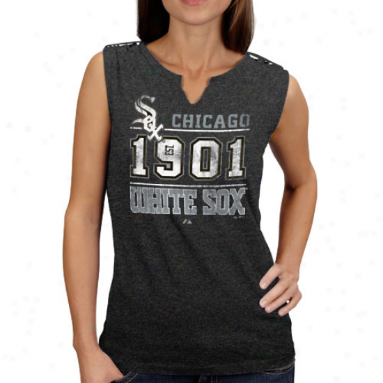 Majestic Chicago White Sox Ladies Charcoal Diamond Diva Heathered Split-neck Tank Top