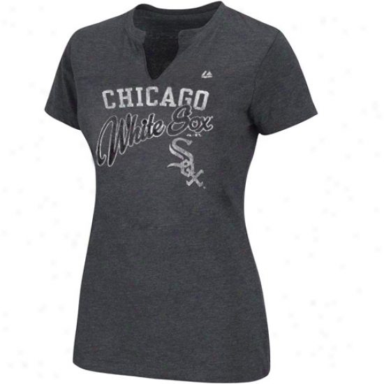 Majestic Chicago White Sox Ladies Game Guidance Fashion Split Neck T-shitt - Charcoal