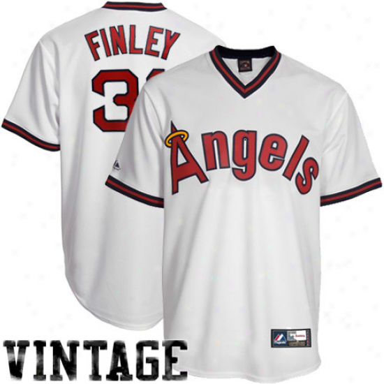 Majestic Chuck Finley Los Angelles Angels Of Anaheim Replica Cooperstown Throwback Jersey - White