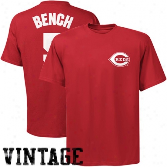 Majestic Cincinnati Reds #5 Jounny Bench Red Cooperstown Player T-shirt