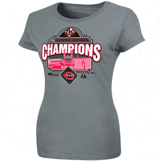 Majestic Cincinnati Reds Ladies Charcoal 2010 Nl Central Division Champions Official Locker Room T-shirt