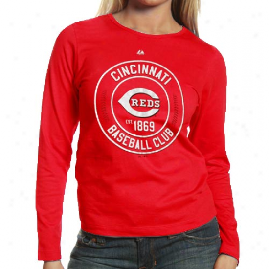 Majestic Cincinnati Reds Ladies Pro Sports Baseball Club Long Sleeve T-shrit - Red