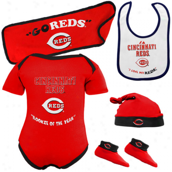 Majestic Cincinnati Reds Newborn Red Rookie Of The Year 5-piece Creeper Set