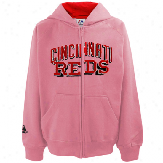 Majestic Cincinnati Reds Preschool Girls Pink Full Zip Hoody Sweatshirt