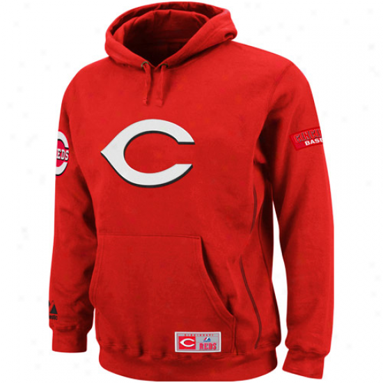 Majestic Cincinnati Reds Red Be Proud Pullovrr Fleece Hoodie Sweatshirt