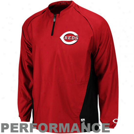 Majestic Cincinnati Reds Red-black Cool Base Triple Peak Gwmer Quarter Zip Performance Jacket