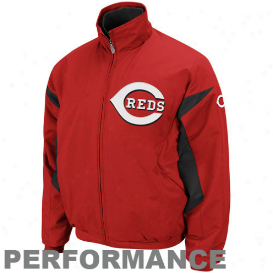 Majestic Cincinnati Rsds Red-black Therma Base Performance Triple Peak Premier Full Zip Jacket