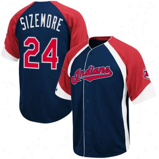 Majestic Cleveland Indians #24 Grady Sizemore Nav Blue-red Wheelhouse Cooperstown Player Baseball Jersey