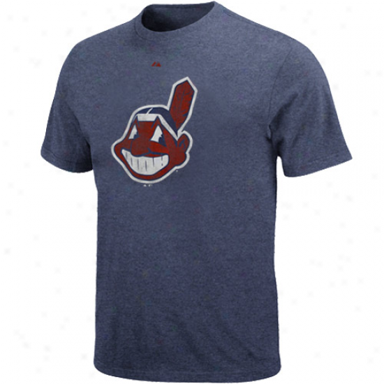 Majestic Cleveland Indians Ballyard Legends Heathered T-shirt - Navy Ble