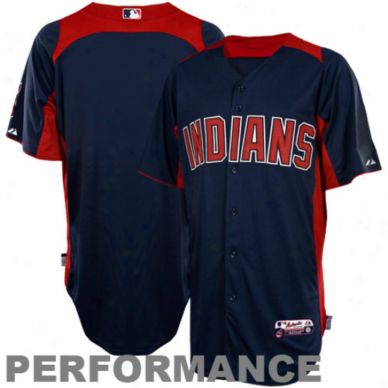 Majestic Cleveland Indians Batting Practice Performance Jersey - Navy Blue-red