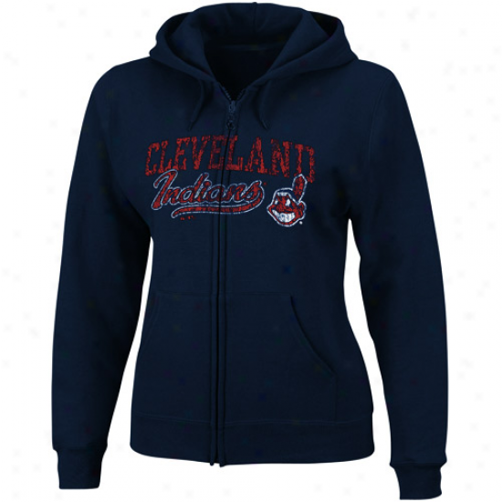 Majestic Cleveland Indians Ladies Navy Blue Beauty Full Zip Hoody