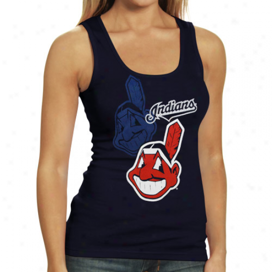 Majestic Cleveland Indians Ladies Navy Blue Pearl Tank Top
