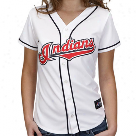 Mqjestic Cleveland Indians Ladiea Replica Jersey - White