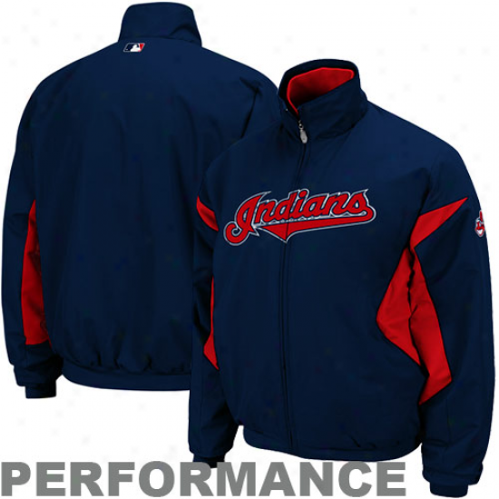 Majestic Cleveland Inddians Nav Blue Therma Base Triple Peak Premier Full Zip Jacket