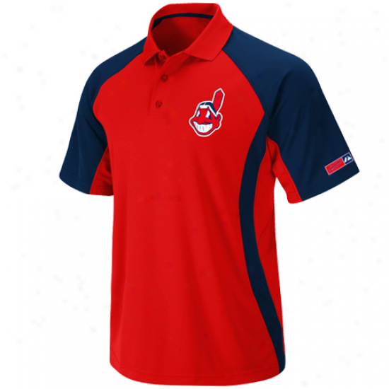 Majestic Cleveland Indians Red-navy Blue Firefist Synhetic Polo