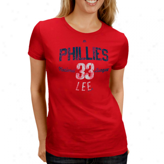 Majestic Cliff Lee Philadelphia Phillies #33 Ladiws Trophy Man T-shirt - Red