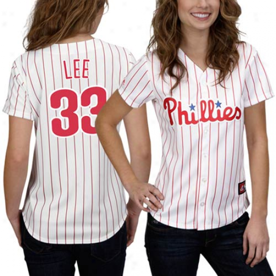 Majestic Cliff Lee Philadelphia Phillies #33 Women's Player Replica Jersey - White Pinstripe