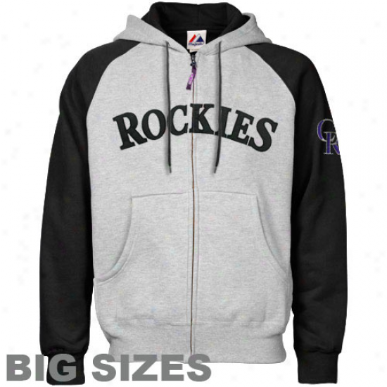 Majestic Colorado Rockies Ash-black Applique Big Sizes Full Zip Hoody Sweatshirt