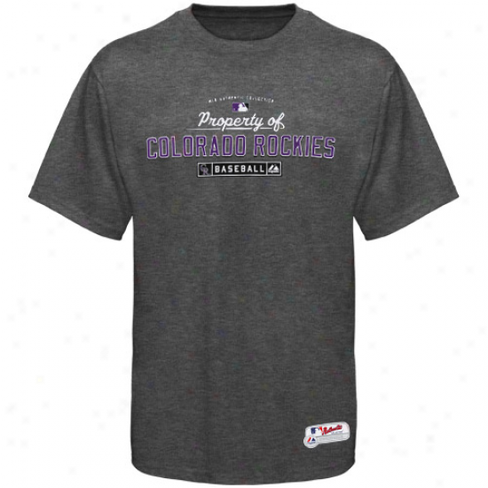 Majestic Colorado Rockies Charcoal Heather P5operty Of T-shirt