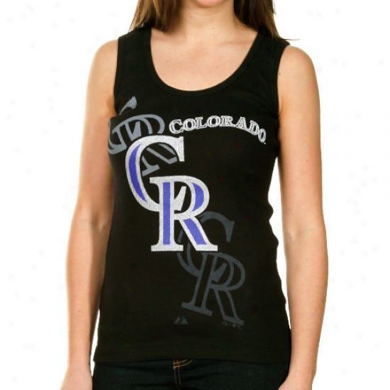 Majestic Colorado Rockies Ladies Black Pezrl Tank Top