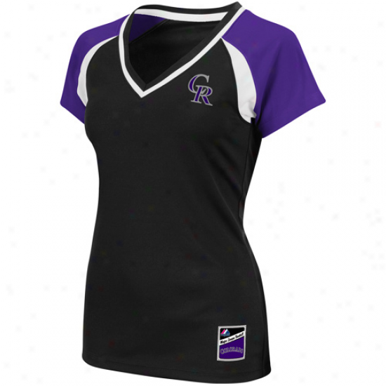 Majestiic Colorado Rockies Ladies Emerald V-neck Premium T-shirt - Black-purple