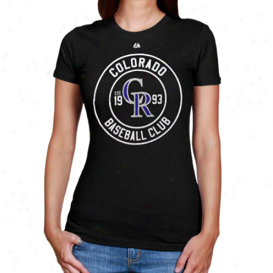 Majestic Colorado Rockies Ladies Pro Sports Baseball Club L0ng Sleeve T-shirt - Black